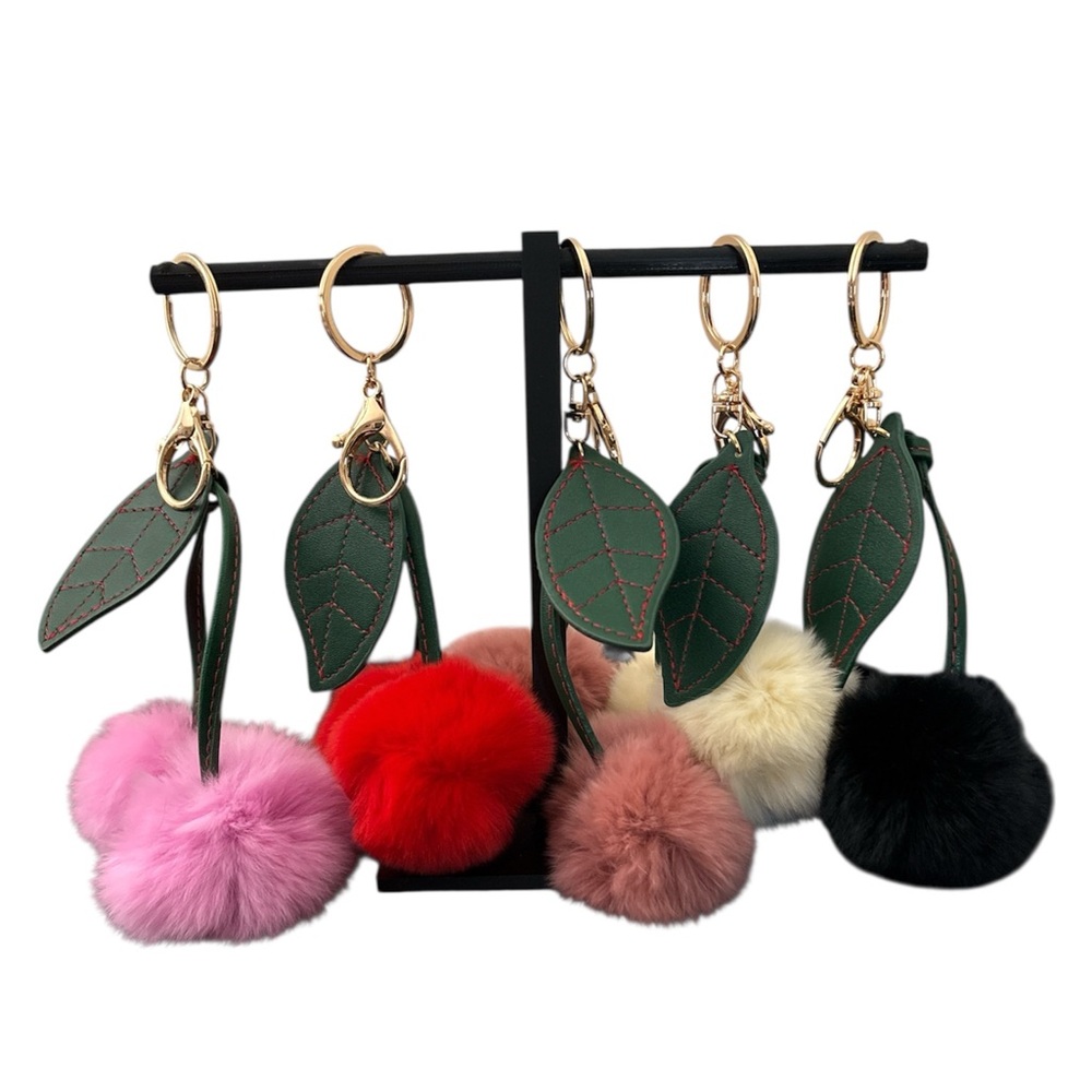 Fluffy Pom Cherry Keychain or Bag Charm - Pick a Color